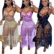 Load image into Gallery viewer, Sheer Mesh Spaghetti Straps Flare Dress