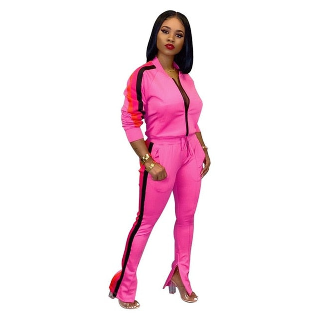 Side Stripe Fashion Casual Two Piece Women's Tracksuit