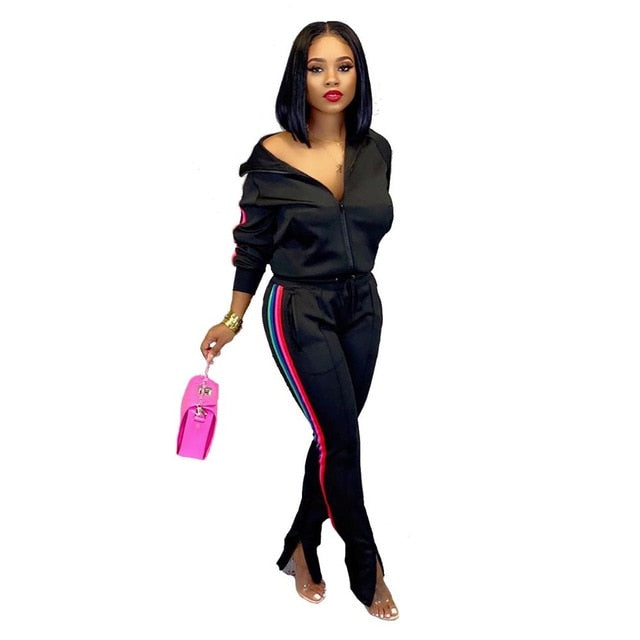 Side Stripe Fashion Casual Two Piece Women's Tracksuit