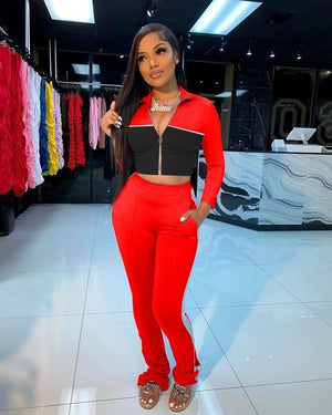 Two Piece Tracksuit Set  Crop Top Pencil Pants