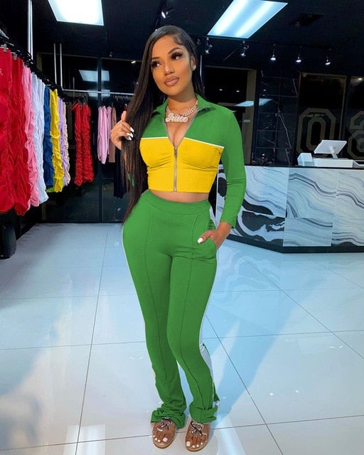 Two Piece Tracksuit Set  Crop Top Pencil Pants