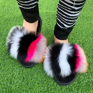 Women Colorful Faux Fur Sandals