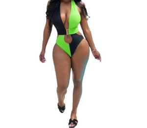 Hollow Out Lace Up Halter Trikini Swimsuit