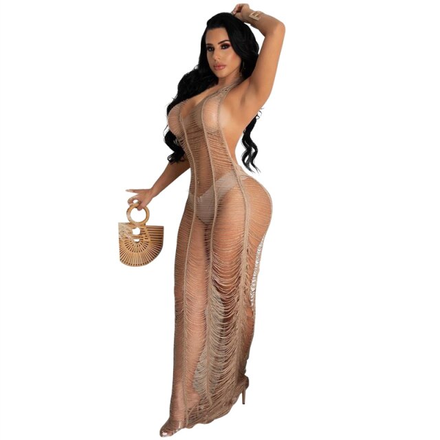 See Through Maxi Knitted Beach Dress