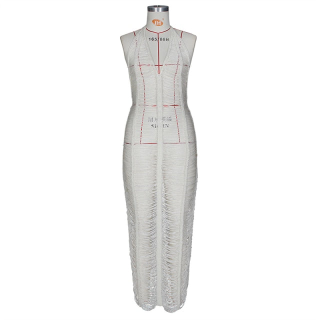 See Through Maxi Knitted Beach Dress